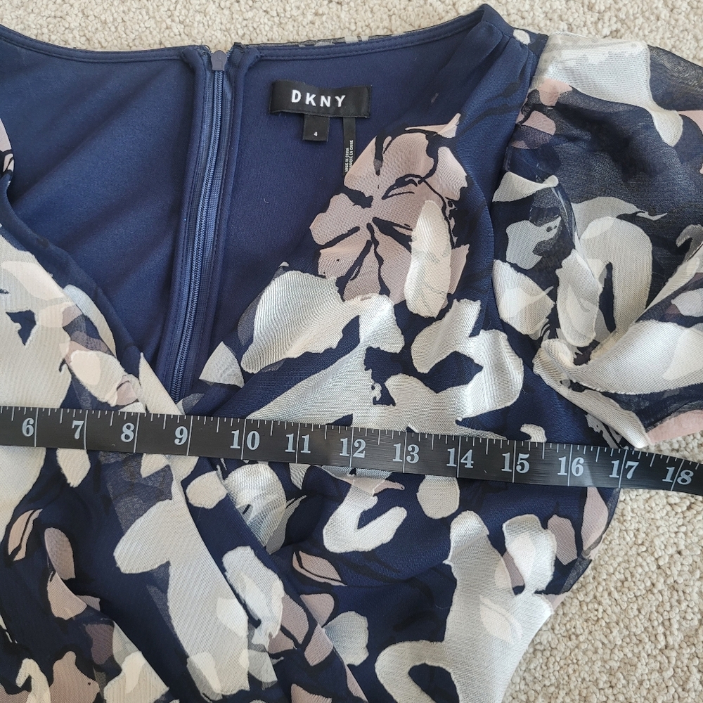 Like New DKNY Floral Sheer Layered Midi Dress Size 4 - Picture 6 of 11